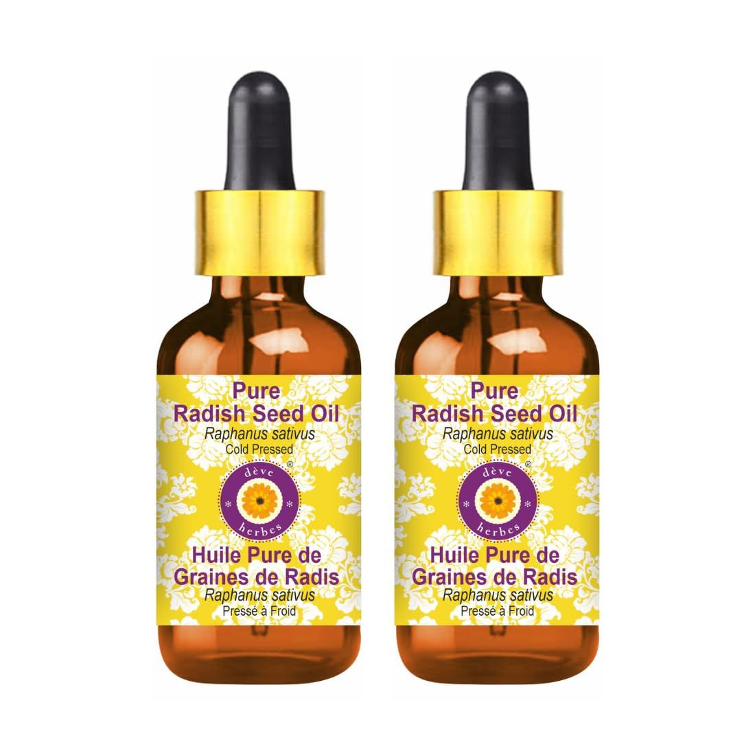 Deve Herbes Pure Radish Seed Oil (Raphanus sativus) with Glass Dropper | Cold Pressed | Natural | Undiluted | For Diluting Essential Oils | For Skin & Massage | Men & Women | 10ml X 2 Deve Herbes Pure Radish Seed Oil (Raphanus sativus) with Glass Dropper