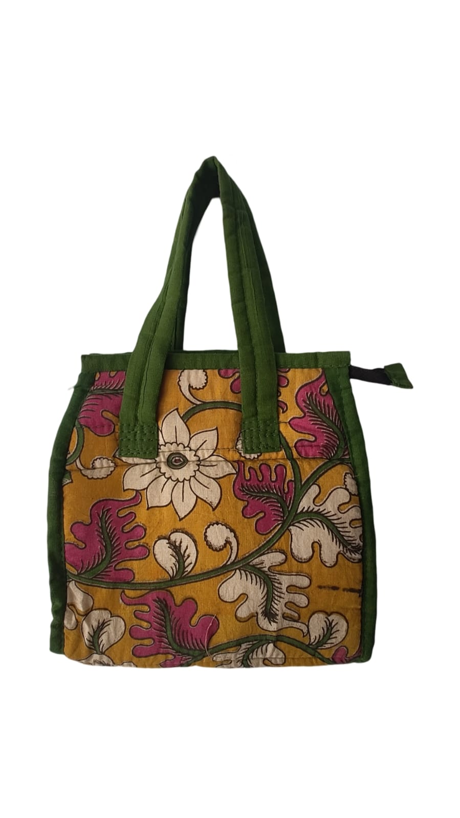 KALANKARI Handcrafted Ethnic Floral Print Cotton Tote Bag with Zipper Closure