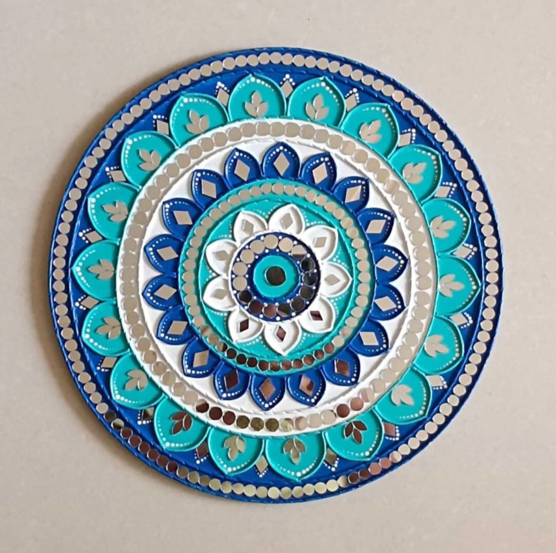 MANDALA ART BLUE THEMED WITH POOR RESIN DUST PROOF AND WATER PROOF ART PACK OF ONE (12" inch)