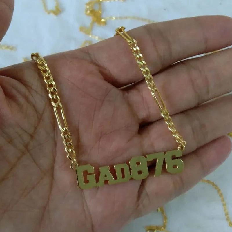Stainless Steel Gold Inital Personalized Name Necklace Figaro Chain Number Nameplate Women Necklaces Custom Jewelry