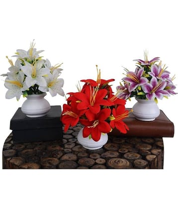 KanRaj - Multicolor Lily Artificial Flowers With Pot ( Pack of 3 )