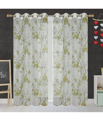 Homefab India Floral Transparent Eyelet Long Door Curtain 9ft (Pack of 2) - Brown