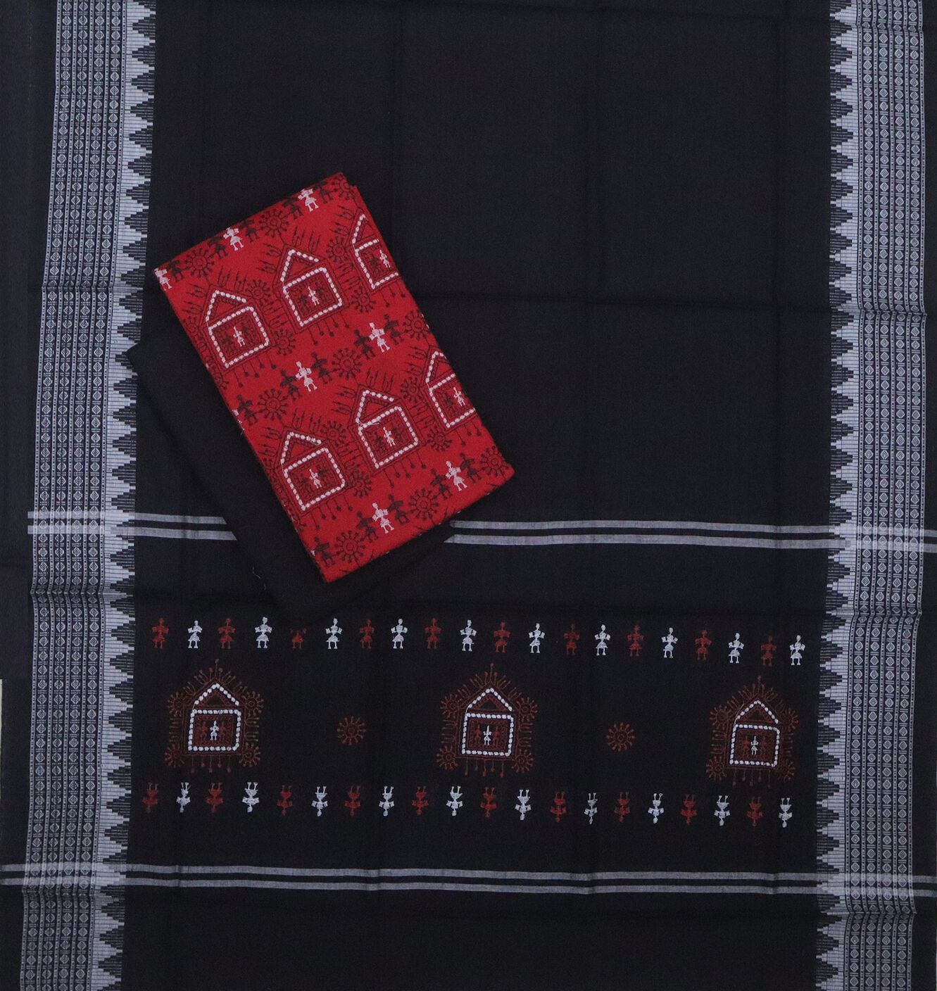 American Red Tribal Design Bomkai Dress Set