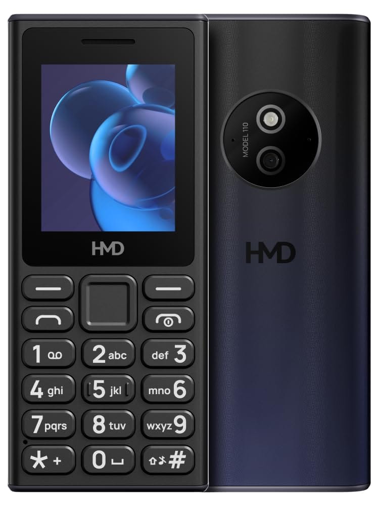 HMD 110 Keypad Mobile Phone with Rear Camera | Dual SIM, Long Lasting Battery, Durable Design, Wireless FM Radio, English Phone Talker, 1-Year Replacement Guarantee | Black HMD 110 Keypad Mobile Phone with Rear Camera | Dual SIM, Long Lasting Battery, Du