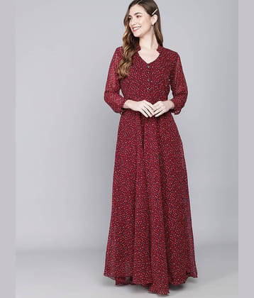 Rudrakriti Women Georgette A-line Dress ( Red )