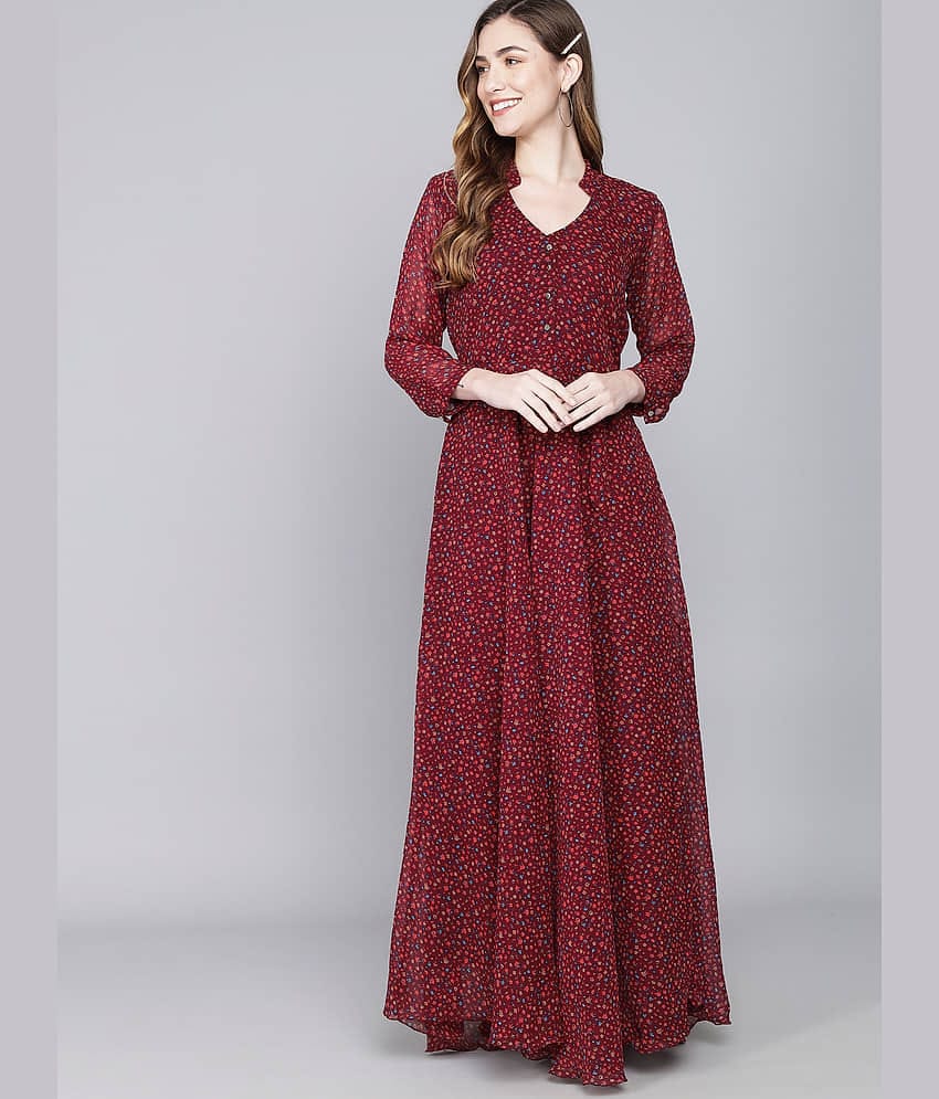Rudrakriti Women Georgette A-line Dress ( Red )
