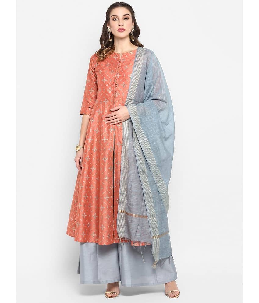 Janasya - Peach A-line Silk Women's Stitched Salwar Suit ( Pack of 1 )