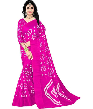 Grubstaker Cotton Printed Saree With Unstitched Blouse Piece ( Pink )