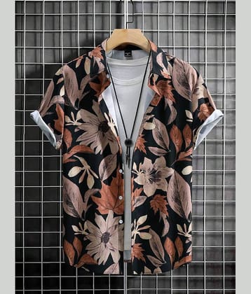 REXZA Poly Cotton Regular Fit Printed Half Sleeves Men's Casual Shirt - Brown ( Pack of 1 )