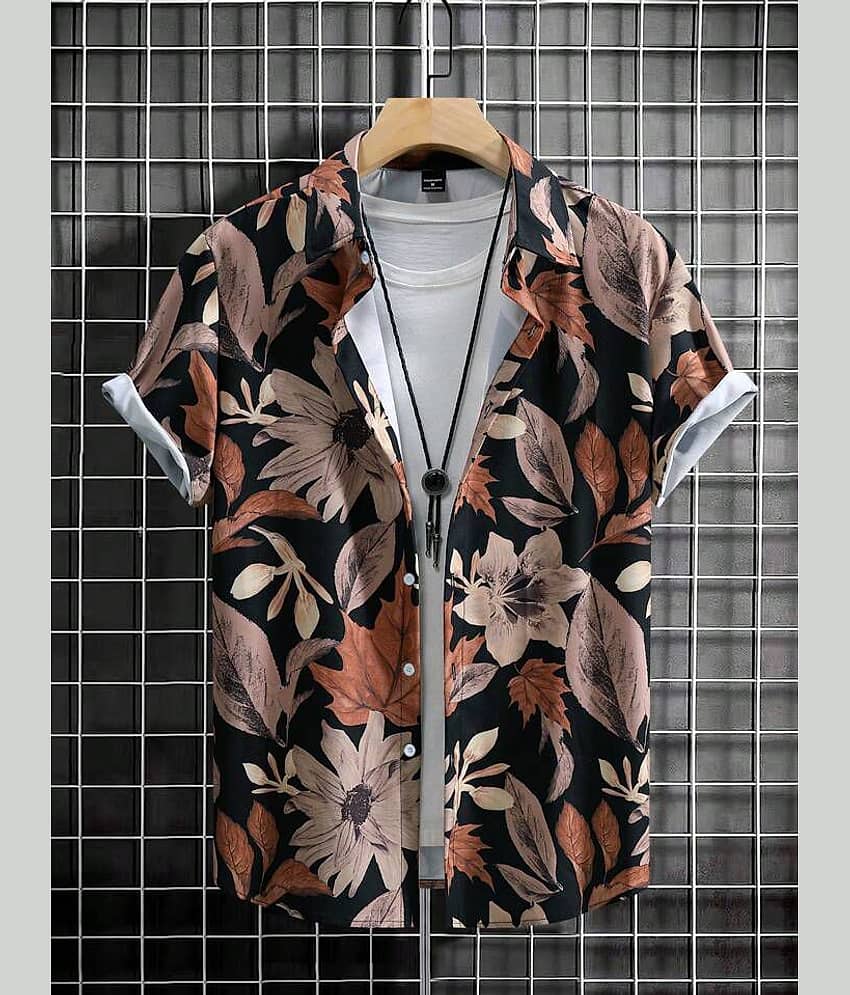 REXZA Poly Cotton Regular Fit Printed Half Sleeves Men's Casual Shirt - Brown ( Pack of 1 )