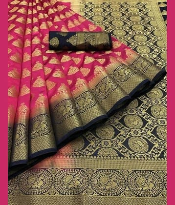 fab woven Banarasi Silk Self Design Saree With Unstitched Blouse Piece ( Pink )