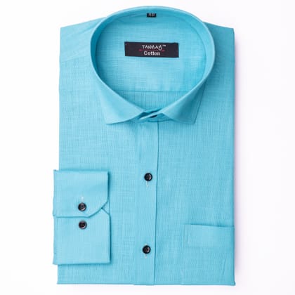 SKY Blue COLOR LINEN COTTON SHIRT FOR MEN-M (38 Inch) (98 CM) / Full