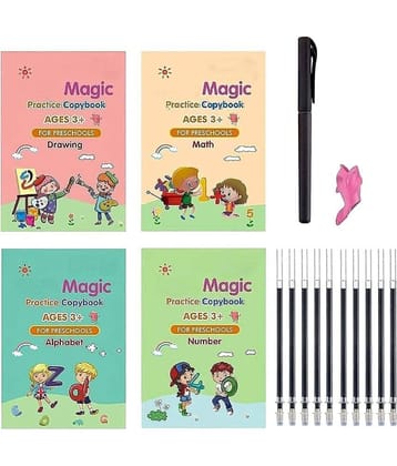 Sank Magic Practice Copybook,(4 BOOK +10 REFILL+ 1 Pen + 1 Grip) Number Tracing Book for Preschoolers with Pen, Magic Calligraphy Copybook Set Practical Reusable Writing Tool Simple Hand Lettering 63% off