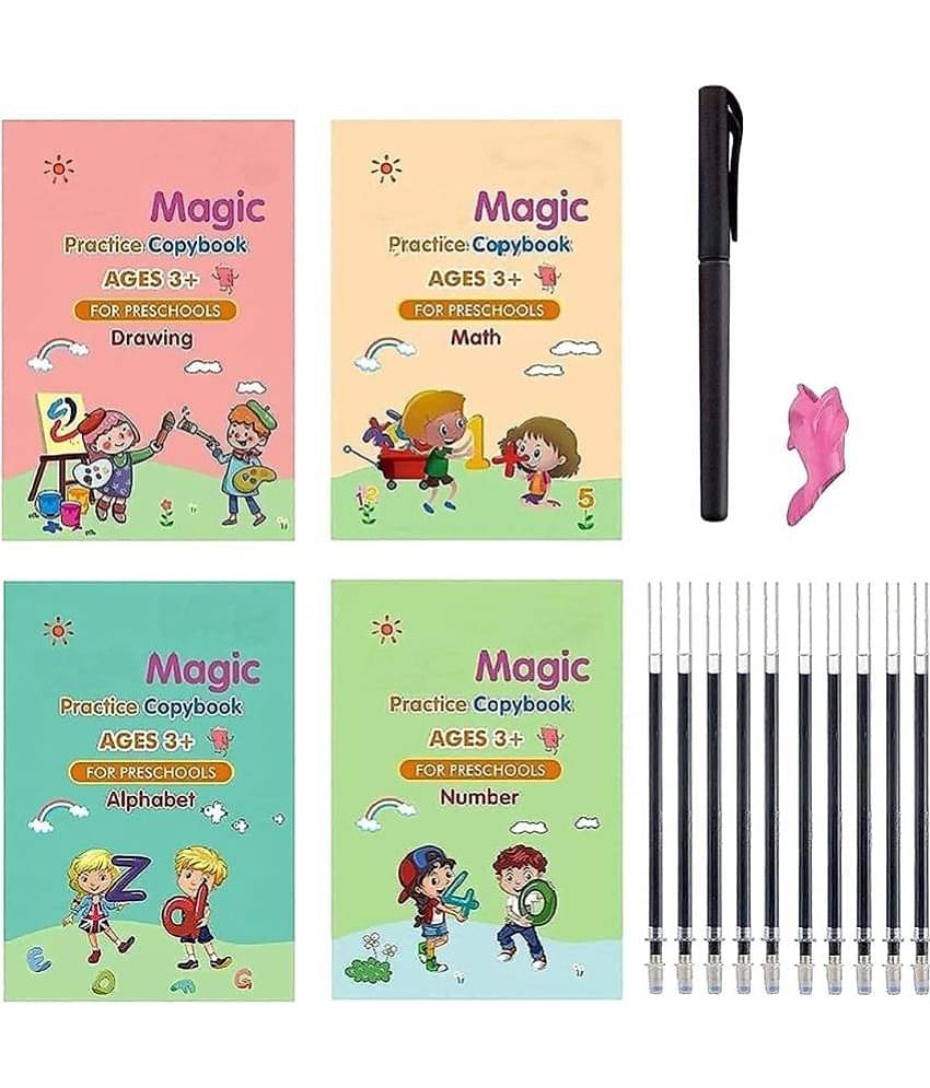Sank Magic Practice Copybook,(4 BOOK +10 REFILL+ 1 Pen + 1 Grip) Number Tracing Book for Preschoolers with Pen, Magic Calligraphy Copybook Set Practical Reusable Writing Tool Simple Hand Lettering 63% off