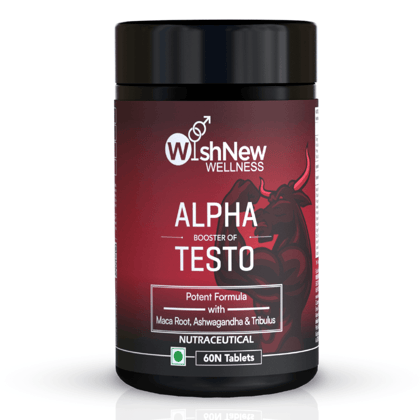 WishNew Wellness ALPHA BOOSTER OF TESTO | 60 Veg Tablets | Enhanced Testosterone Support | Maca, Tribulus, Ginseng | Muscle Growth, Energy, Stamina | Zinc, Vitamin D2 | Men's Health & Vitality