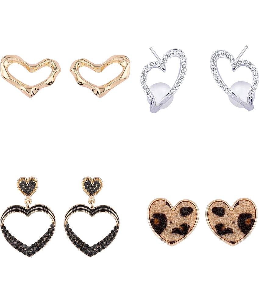Silver Shine Party Wear Stylish Heart Shape Fashion Earrings For Women and Girls 4 Pairs
