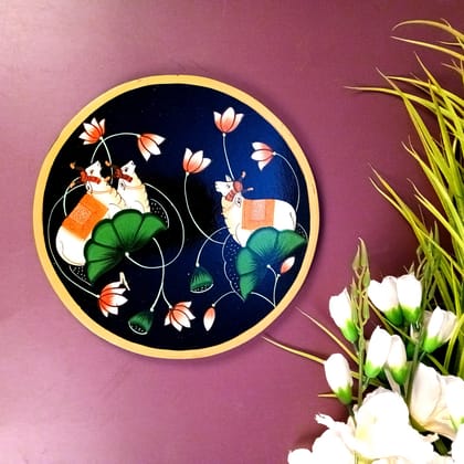 Wall Plate | Wooden Wall Hanging Plates - Pichwai Cow Wall Art - For Home Decor, Living Room, Bedroom, Office | Gift for Wedding, Housewarming, Festivals - 10 Inch-Blue