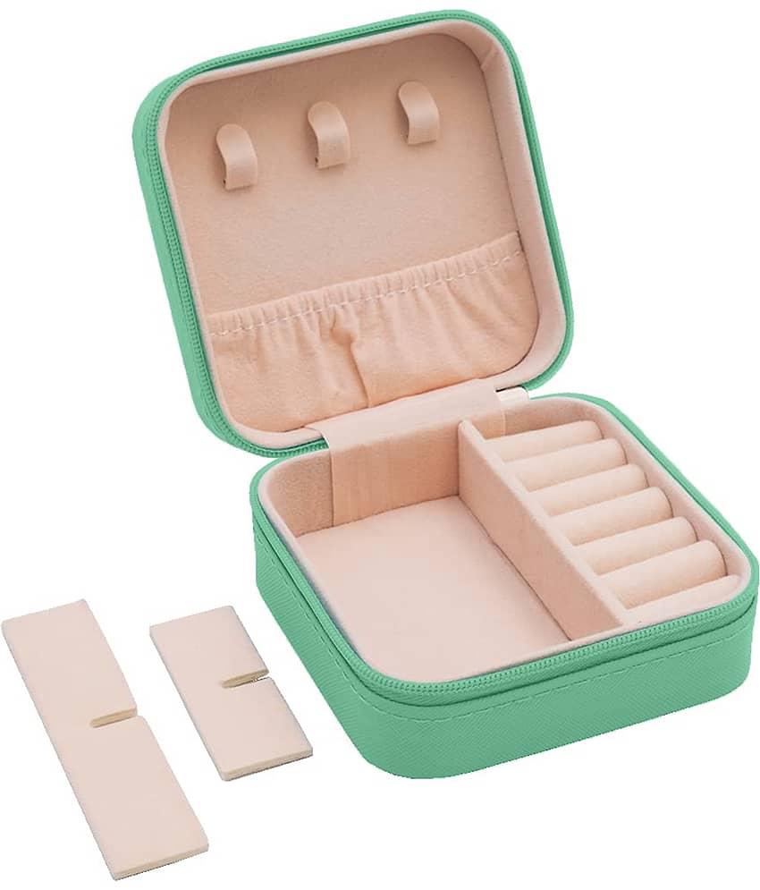 Jewellery Organiser PU Leather Zipper Portable Storage Box with Divider Container