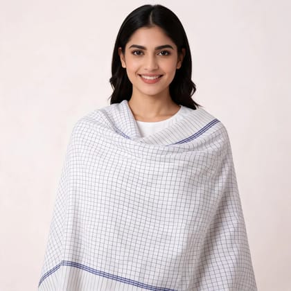 White Cotton Border Shawl For Women