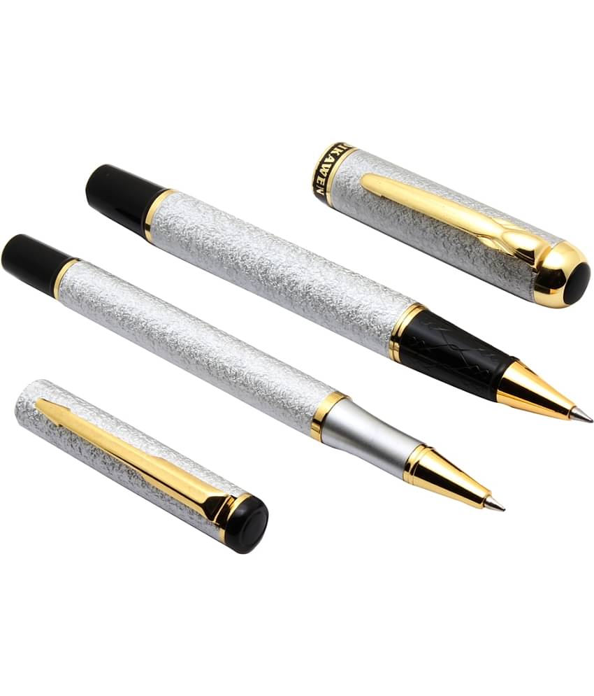 Ledos Millennium Famous Design Silver Roller ball Pen Metal Body With Golden Clip - Pack Of 2