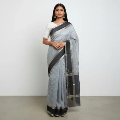 Handloom Kota Doria Cotton-Silk Saree in Powder Blue with Zari Border