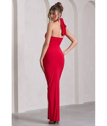 Traquila Women Lycra Solid Bodycon Dress ( Red )