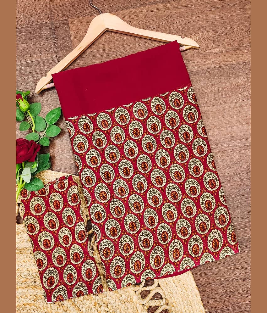 ANAND SAREES Georgette Printed Ilkal Saree With Unstitched Blouse Piece ( Red )