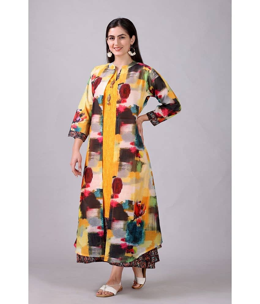 ELTHIA Women Silk Printed Gown ( Yellow )