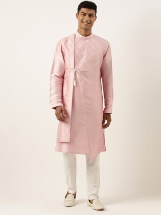 Pink Embroidery Angrakha Kurta Set-Made To Measure / Only Kurta - No Lowers