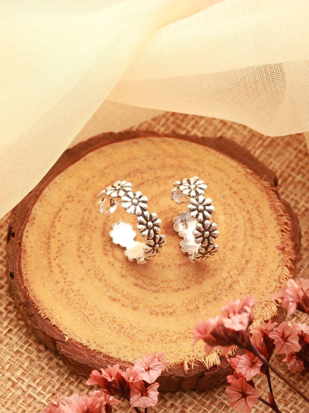925 Sterling Silver Oxidised Leaf Dailywear Adjustable Pair of Toe Rings