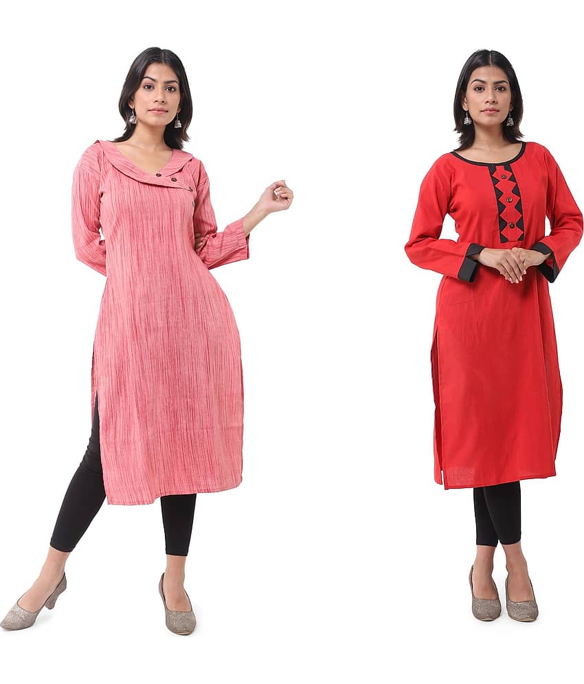 DESHBANDHU DBK - Multicolor Cotton Women's Straight Kurti ( Pack of 2 )