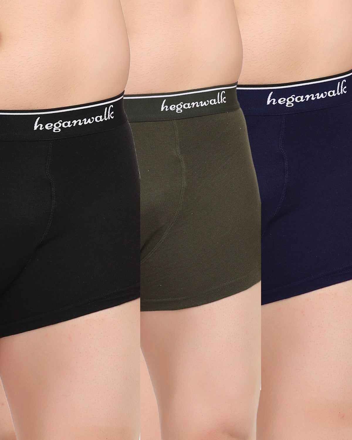 Heganwalk Pack of 3 Pocket Trunks Olive/NavyBlue/Black