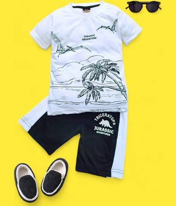 GTwo Pack of 1 Boys Cotton T-Shirt & Shorts Set ( White )