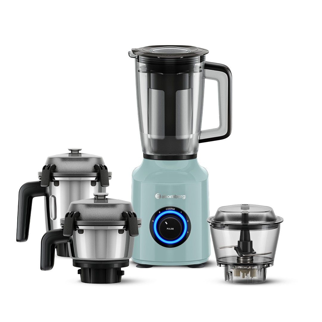 Atomberg Zenova Fresh Juicer Mixer Grinder | Coarse Mode for Silbatta-like Texture | Intelligent BLDC Motor | Safety Features |4 Jars including Chopper & Juicer Jar | Hands-Free Operation (Misty Teal)