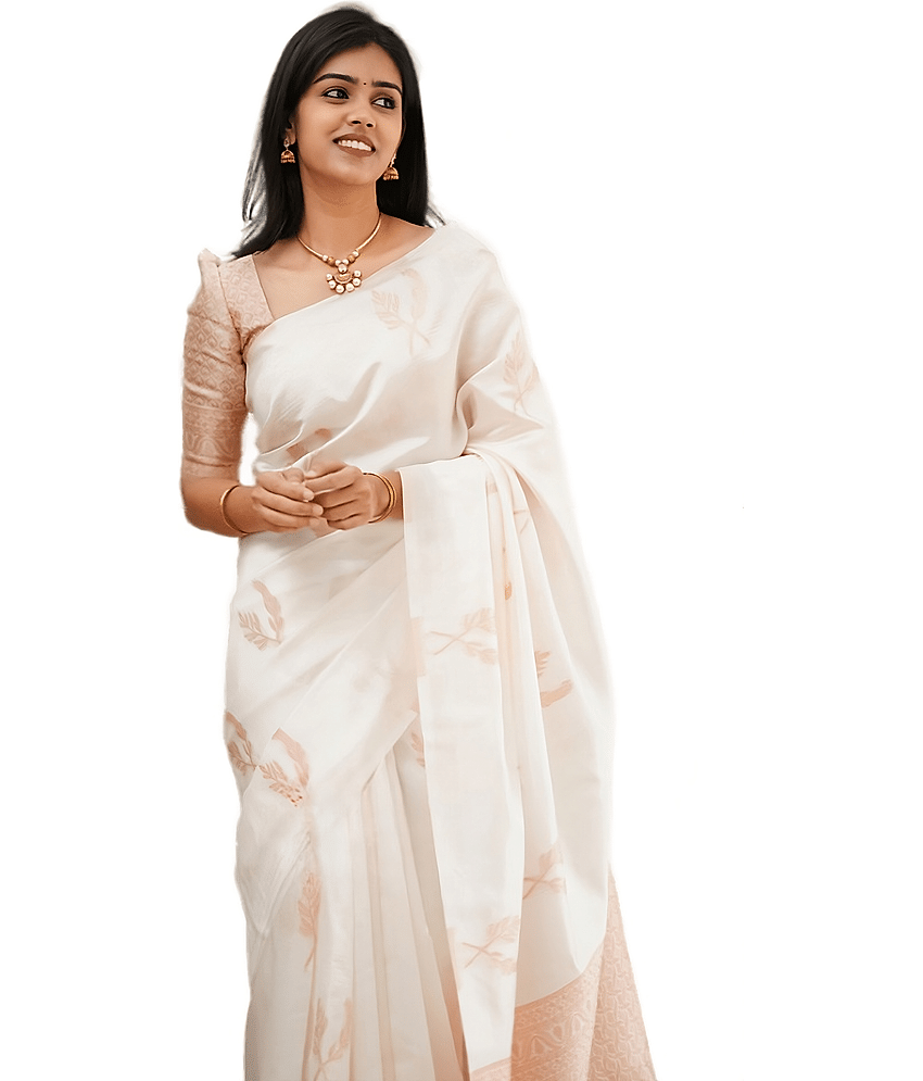 Sidhidata Banarasi Silk Self Design Saree With Unstitched Blouse Piece ( White )