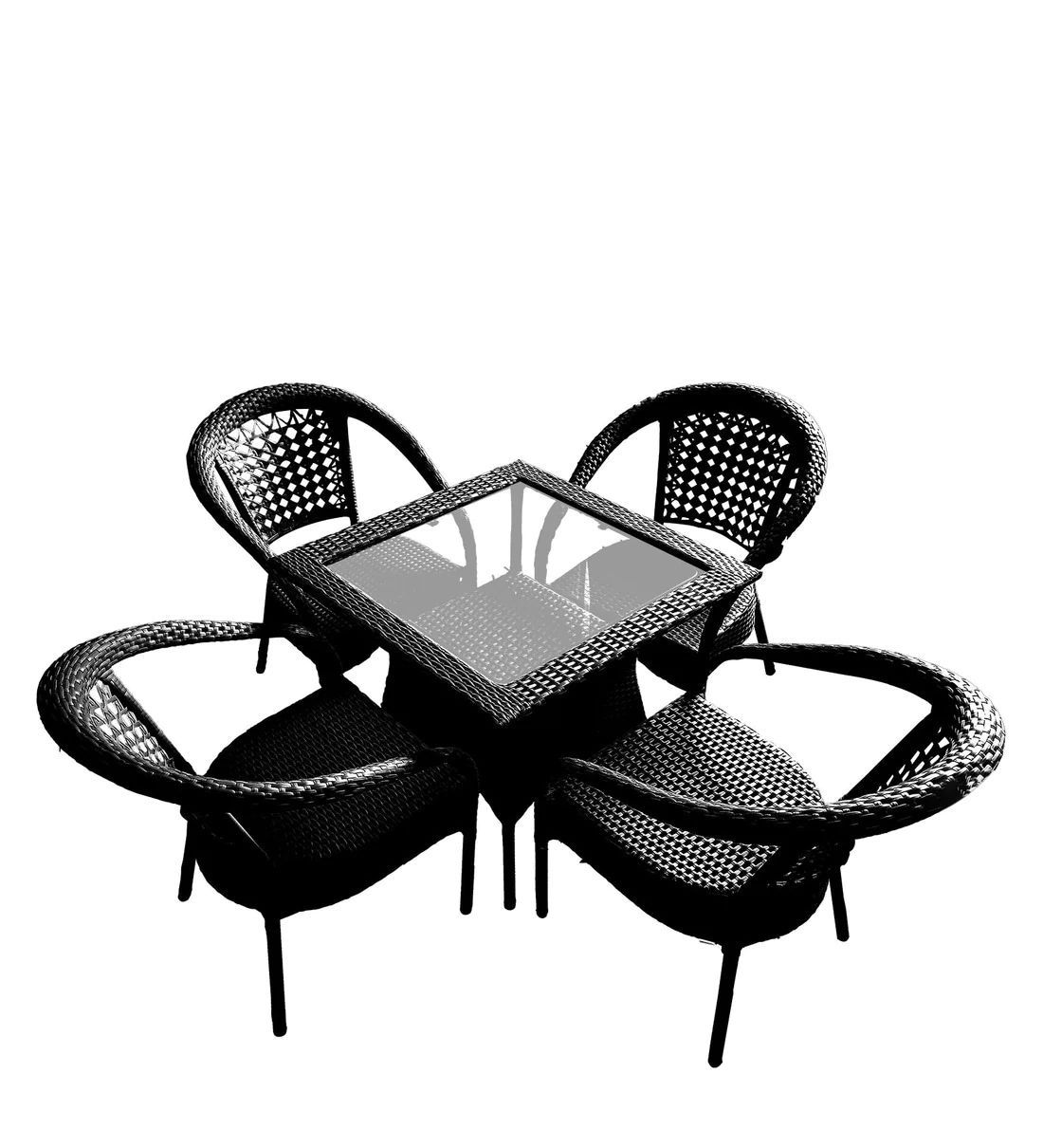 Wicker Outdoor Seating Set 4 Chairs And 1 Table Set For Garden and Living Room (BLACK)