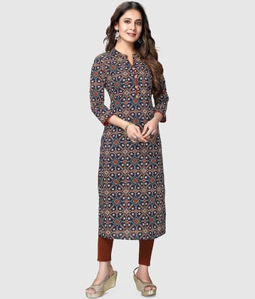Rajnandini - Navy Blue 100% Cotton Women's Straight Kurti ( Pack of 1 )