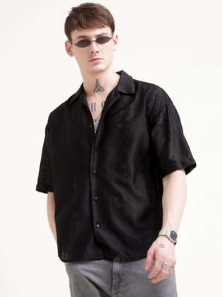 Texturiche Quad Black Crochet Oversized Shirt-M / Black