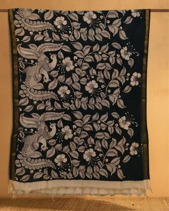 Syaahi Bangalori Silk Dusky Black Hand Painted Dupatta