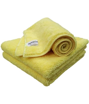SOFTSPUN Microfiber High Loop Cleaning Cloths, 40x60 cms 3 pcs Towel Set 380 GSM (Yellow). Thick Lint & Streak-Free Multipurpose Cloths.