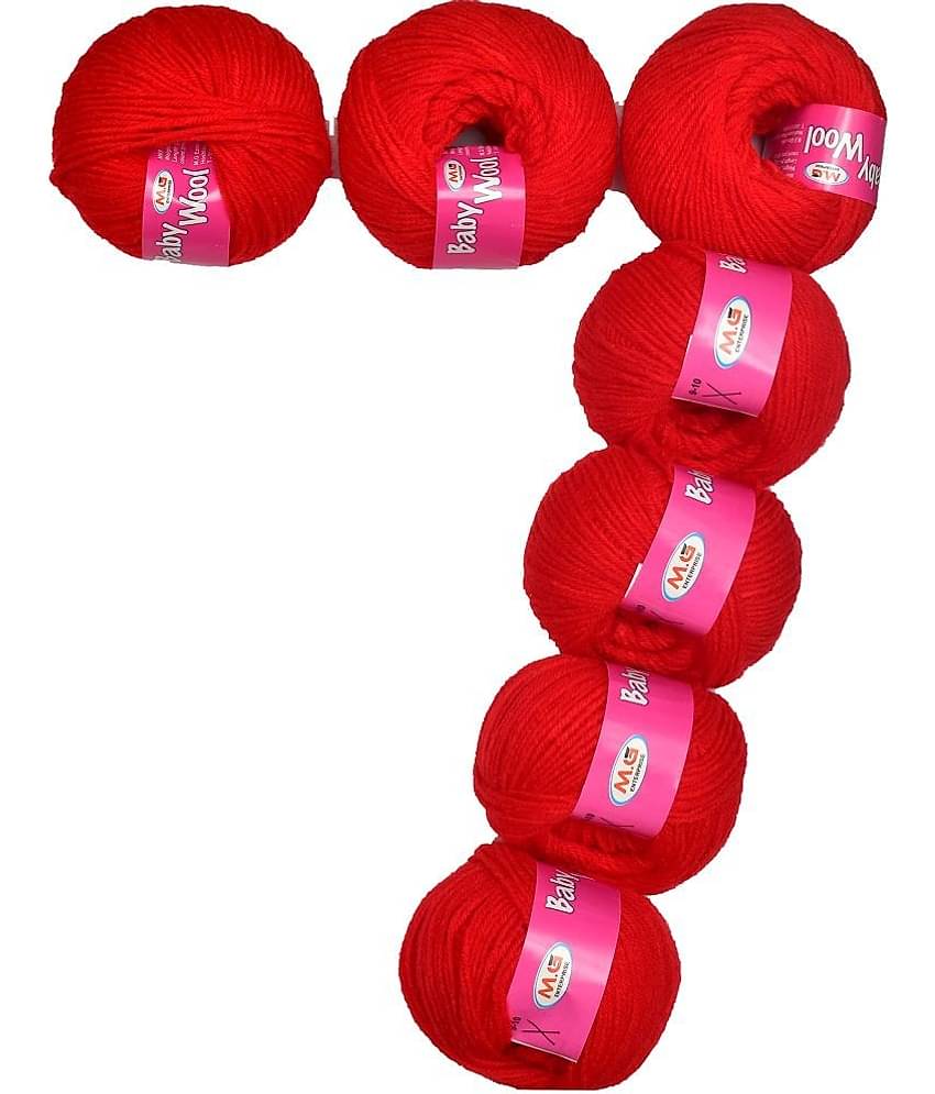 M.G ENTERPRISE 100% Acrylic Wool Candy Red 7 Pc Baby Wool 4 ply Wool Ball Hand Knitting Wool/Art Craft Soft Fingering Crochet Hook Yarn-MC Art-GJ