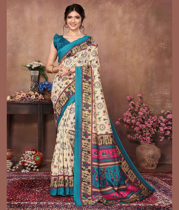 Yashika Art Silk Printed Saree With Unstitched Blouse Piece ( Beige1 )