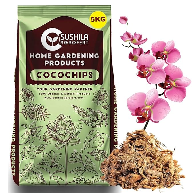 Sushila Agrofert Coconut Husk for Plants 5Kg Extra Nutrients Added Loose Ready to Use Low Ec Coconut Chips for Plants Orchids Hydroponics Mulch Potting Mixture Ornamental Plants