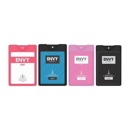 ENVY Pack of 4 Pocket Perfumes (Luv + Dark + Blush + Noir) - 18ml Each ENVY Pack of 4 Pocket Perfumes (Luv + Dark + Blush + Noir) - 18ml Each