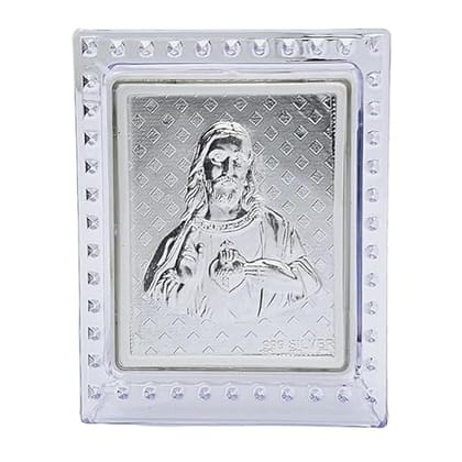 999 Pure Silver Jesus Idol | Jesus Photo Figure Suitable to Store in Pooja Room | Frame for Gift | (8.50X7.50 CM)