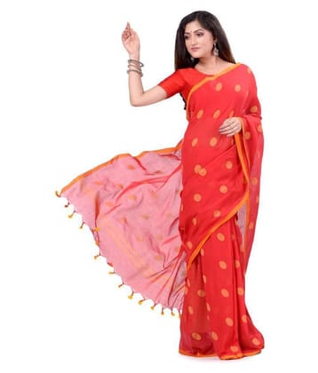 Desh Bidesh Red Bengal Handloom Saree - Single