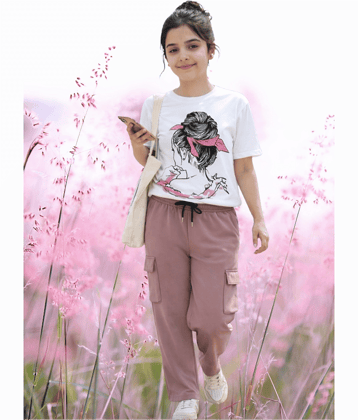 TarrenT HunT Pack of 1 Girls Cotton Blend T-shirt & Pants ( Pink )