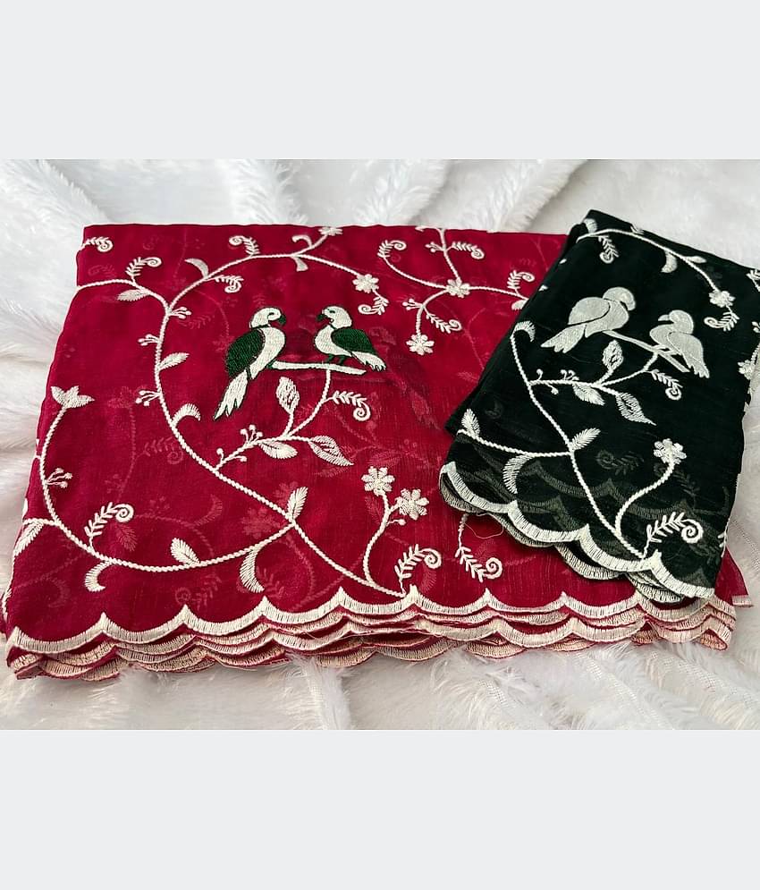 Sanwariya Silk Chanderi Embroidered Chanderi saree With Unstitched Blouse Piece ( Pink )