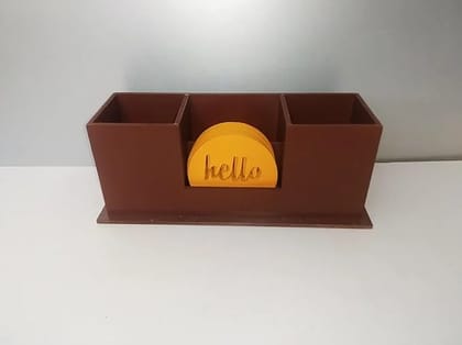 Rave Creations Standard Desk Pencil Holder with coasters, Brown