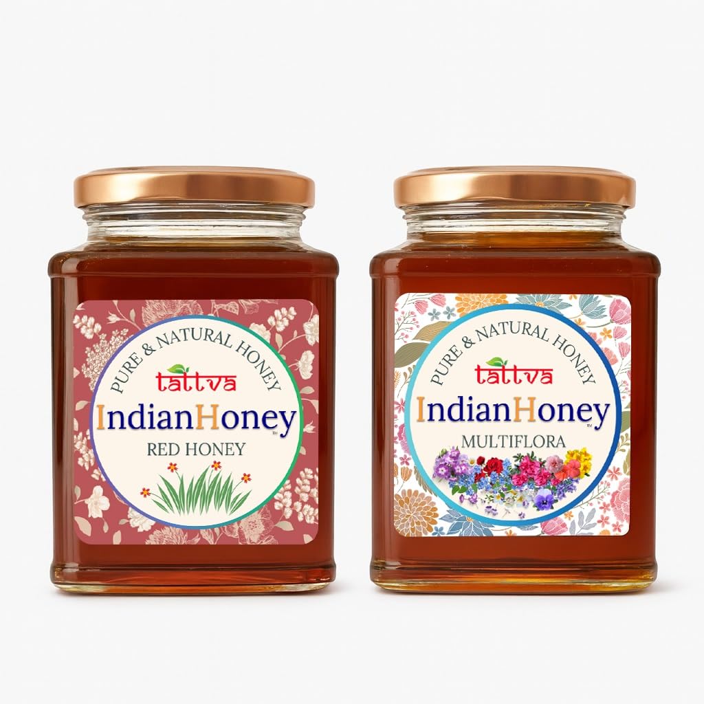 IndianHoney Himalayan Multiflora & Red Honey Combo (Pack of 2) | Pure & Natural | 1kg (500g Each) | Unprocessed & Unfiltered Natural Sweetener